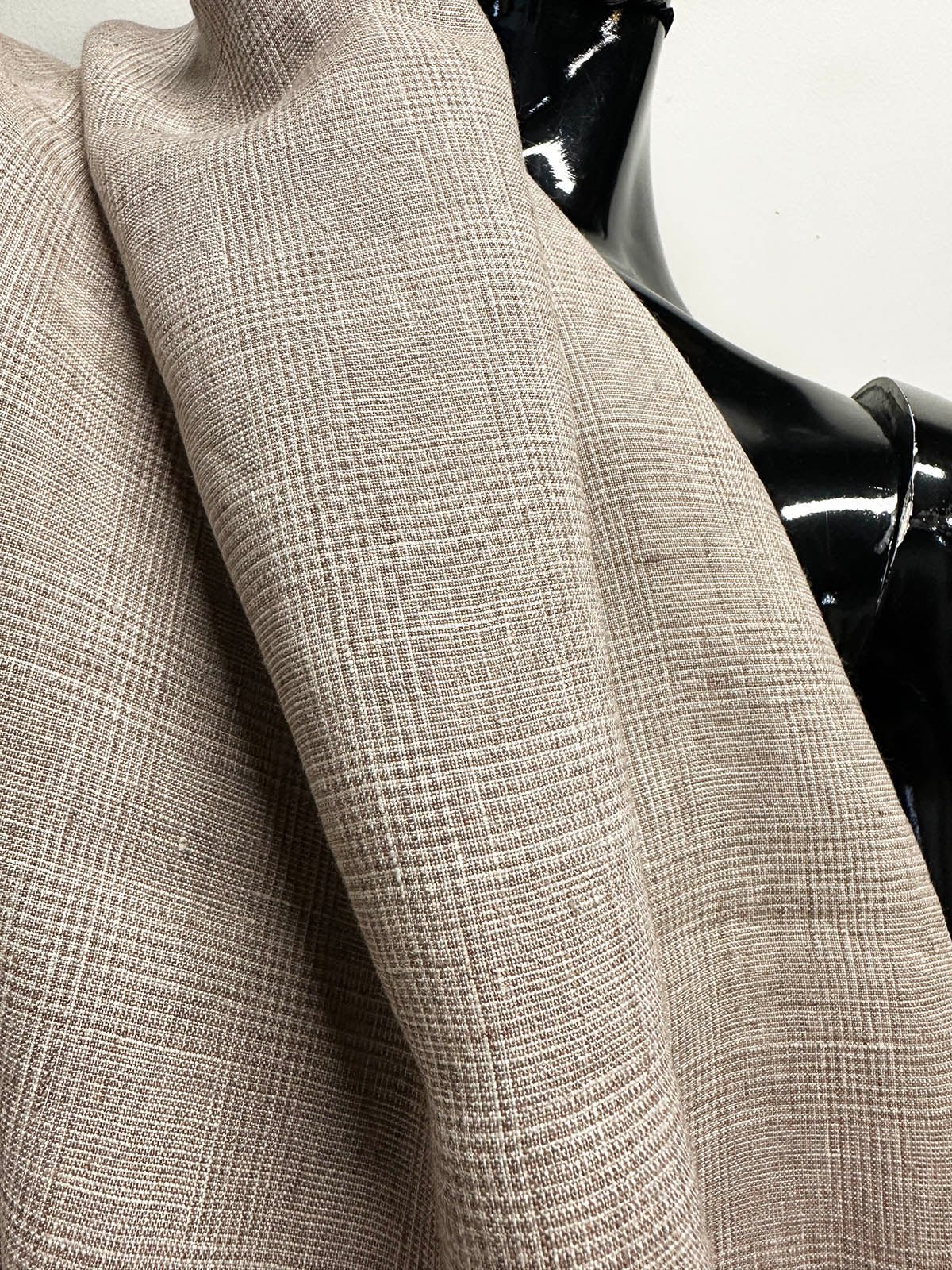 1 7/8 Yards Soft Drape Oatmeal Glenplaid Linen - L'Etoffe Fabrics LLC