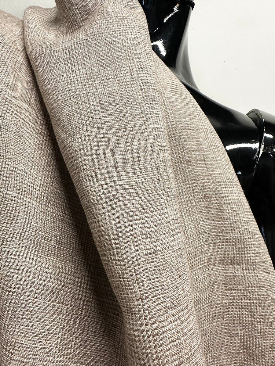 1 7/8 Yards Soft Drape Oatmeal Glenplaid Linen - L'Etoffe Fabrics LLC