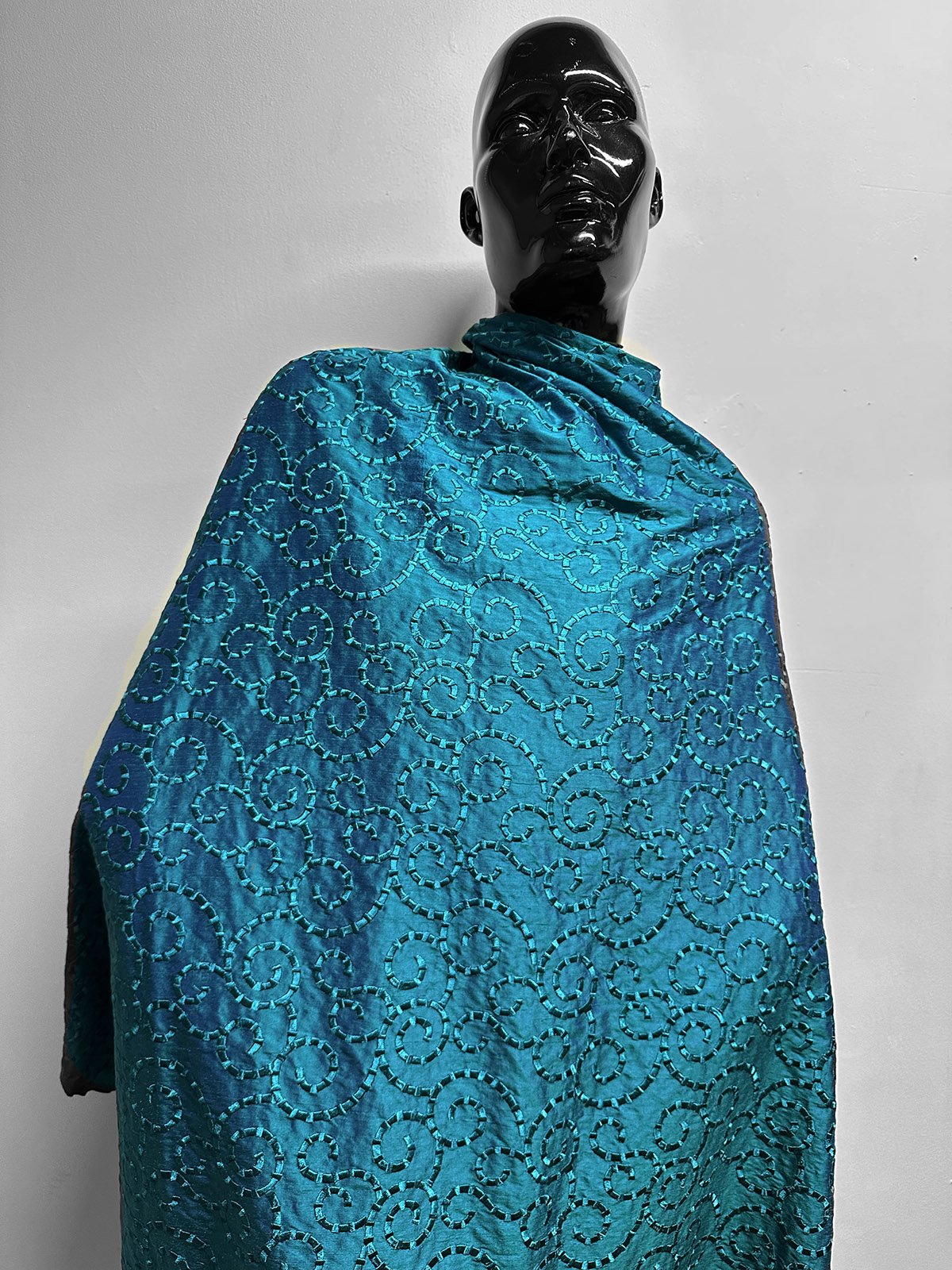 2 1/3 Yards Embroidered Iridescent Silk Dupioni - L'Etoffe Fabrics LLC