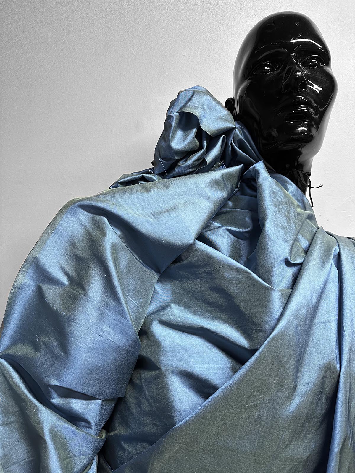 2 1/4 Yard Piece Iridescent Silk Dupioni Sky/Sage Wide - L'Etoffe Fabrics LLC