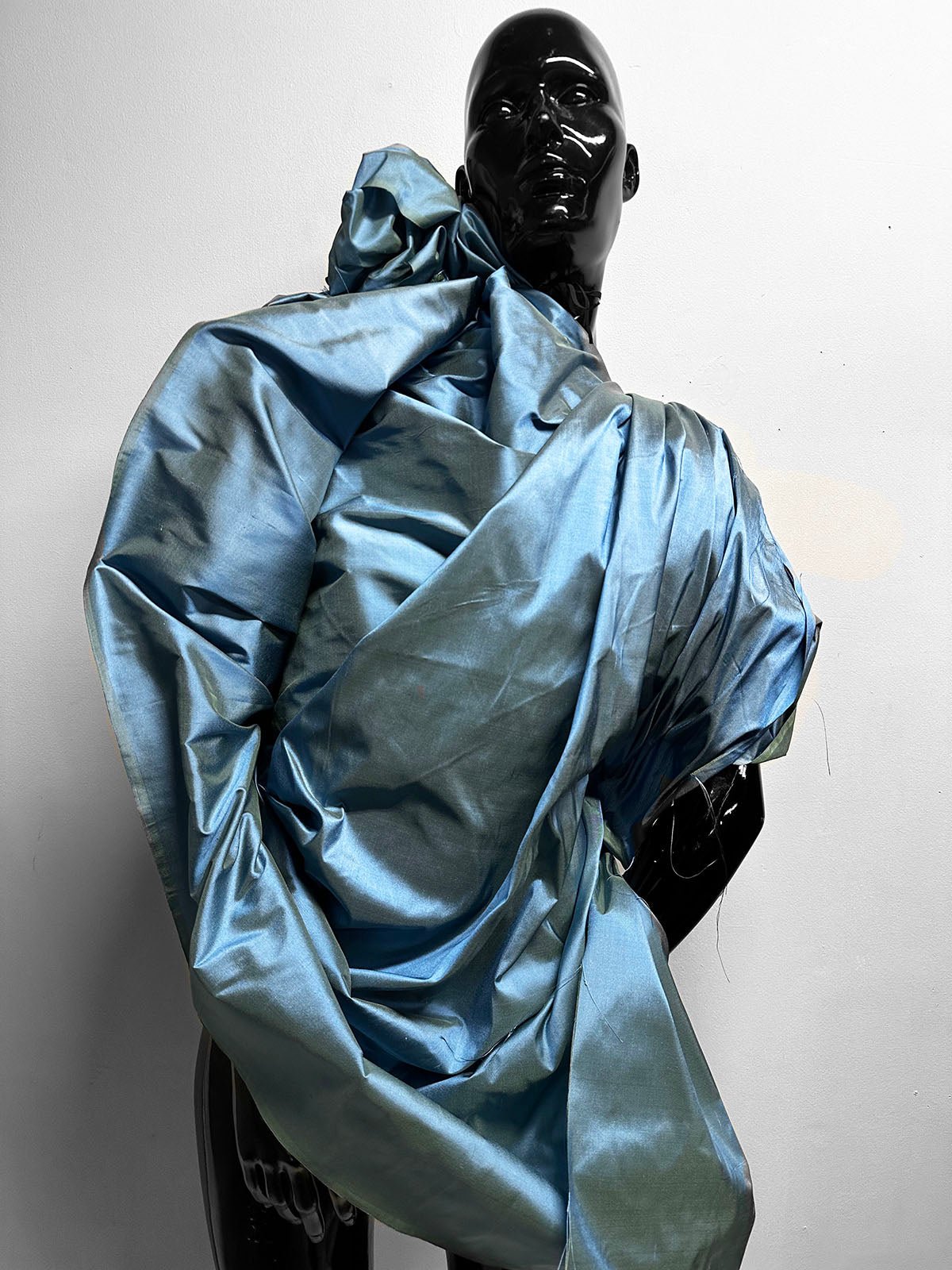 2 1/4 Yard Piece Iridescent Silk Dupioni Sky/Sage Wide - L'Etoffe Fabrics LLC