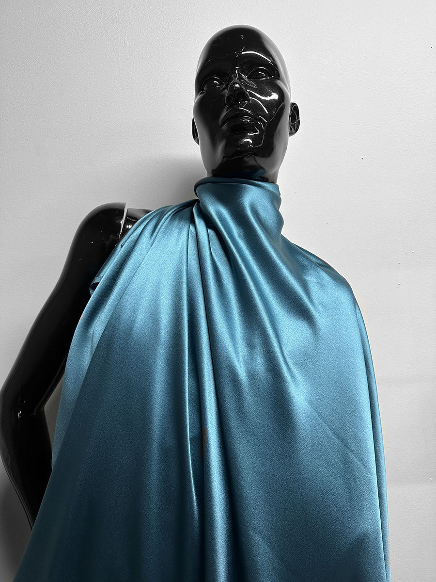2 3/8 Yards Silk Teal 4 Ply Satin Back Crepe - L'Etoffe Fabrics LLC