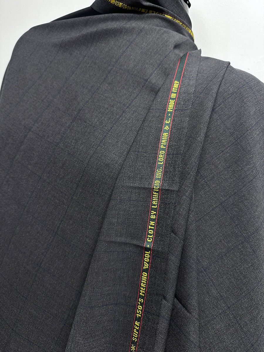 2 5/8 Yards Loro PIana Super 150 Tropical Wool Windowpane - L'Etoffe Fabrics LLC