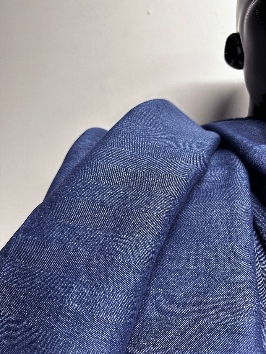 2 yard 21" Luxury Marine Blue Linen Wool Herringbone Chambray Weave - 15 - L'Etoffe Fabrics LLC