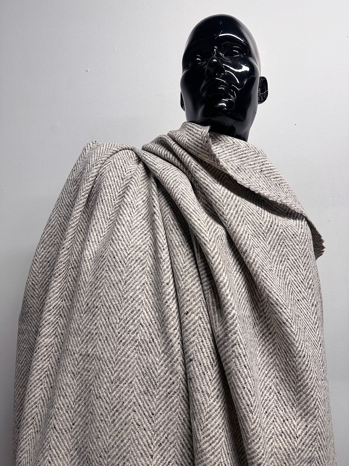 3 5/8 Yards BC Herringbone Luxury Wool Coating - Grey - L'Etoffe Fabrics LLC