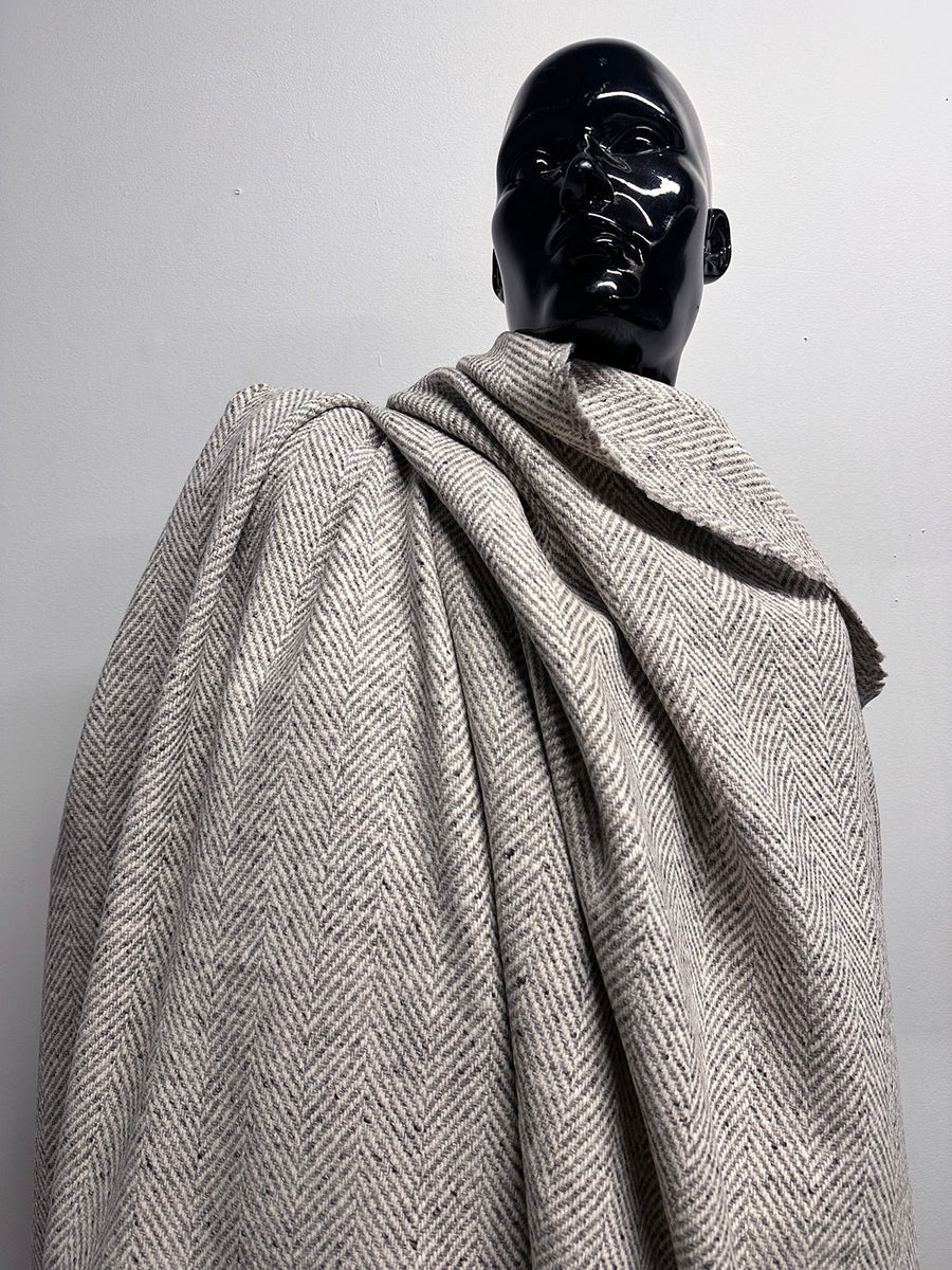 3 5/8 Yards BC Herringbone Luxury Wool Coating - Grey - L'Etoffe Fabrics LLC