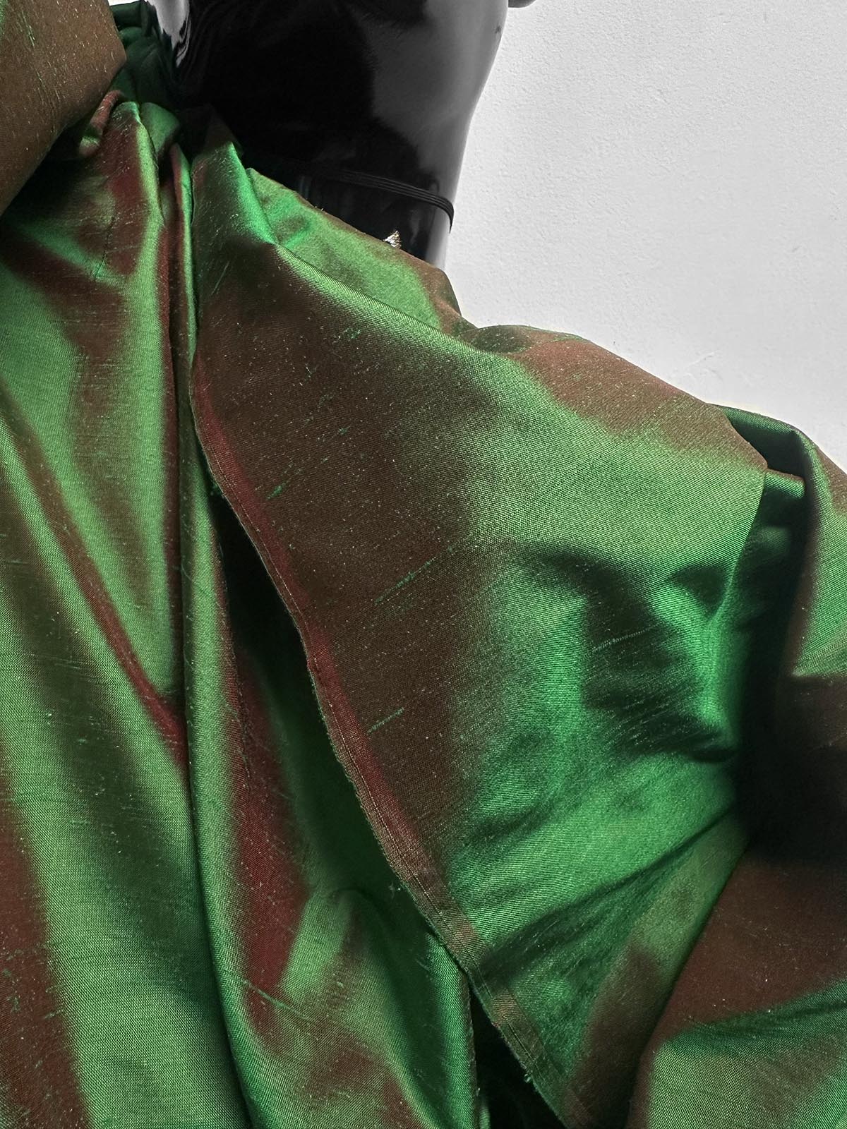 3 Yards + 31" Iridescent Silk Dupioni Grass and Red - L'Etoffe Fabrics LLC