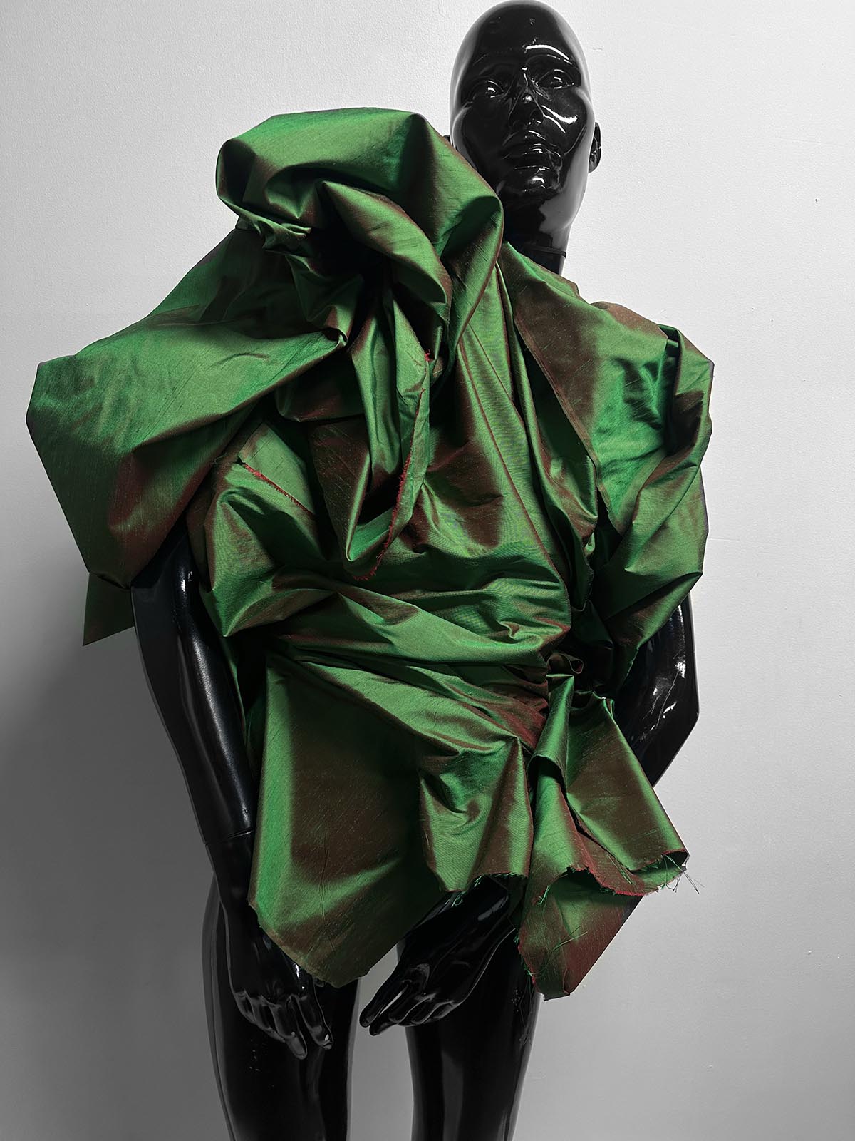 3 Yards + 31" Iridescent Silk Dupioni Grass and Red - L'Etoffe Fabrics LLC