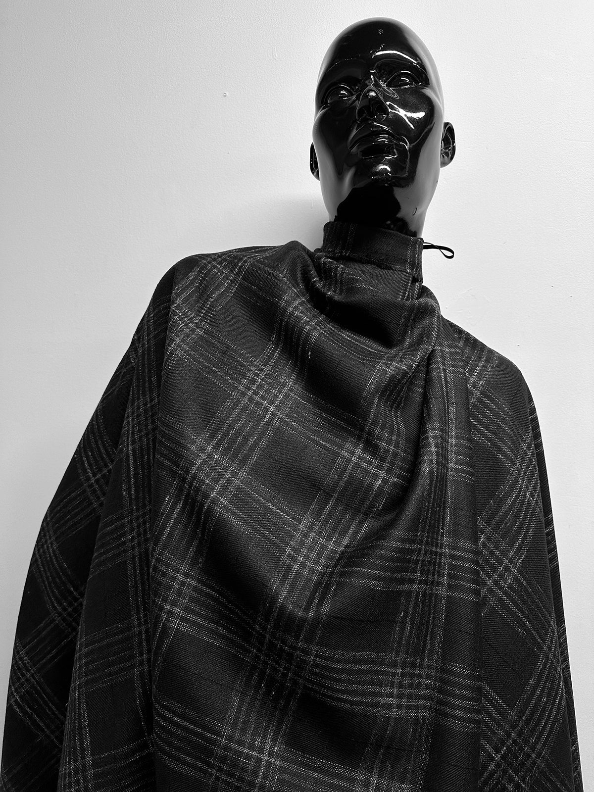 3 Yards BC Black Linen Wool Check Suiting With Textured Stripe - L'Etoffe Fabrics LLC
