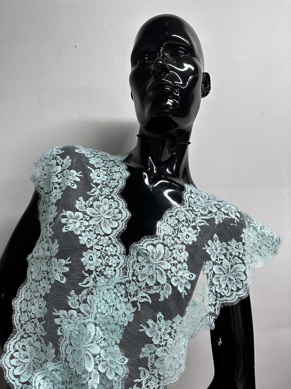 4 1/2 Yards Aqua French Lace Trim 8" Wide - L'Etoffe Fabrics LLC