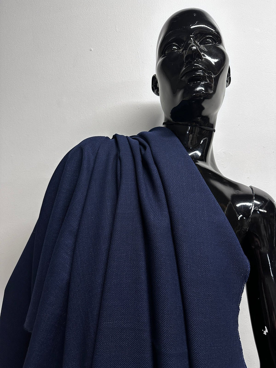 4 1/2 Yards BC Indigo Blue Linen Wool Summer Wrap Diagonal Weave - 21 - L'Etoffe Fabrics LLC