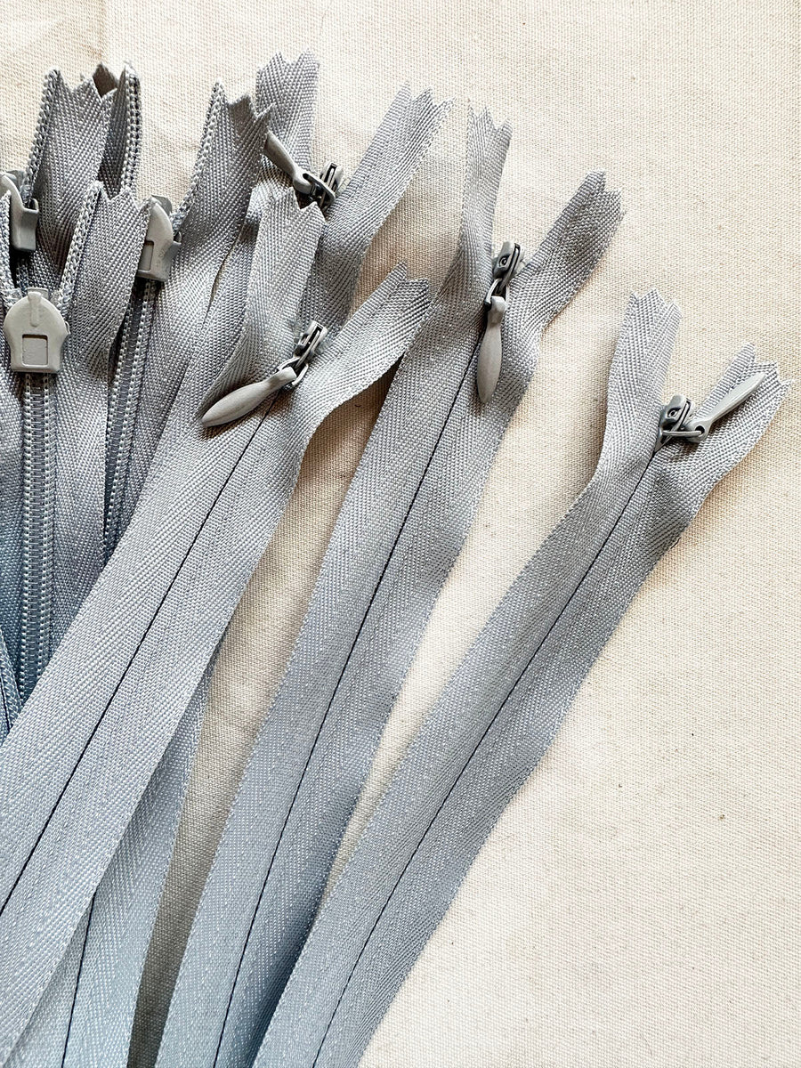 8" Deadstock Light Grey Invisible Zipper - L'Etoffe Fabrics LLC