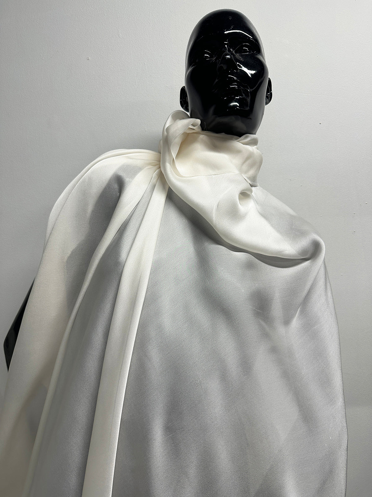 Deadstock Ivory Satin Silk Georgette Semi Sheer