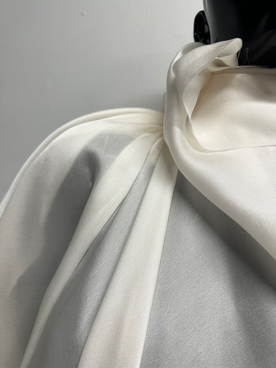Deadstock Ivory Satin Silk Georgette Semi Sheer