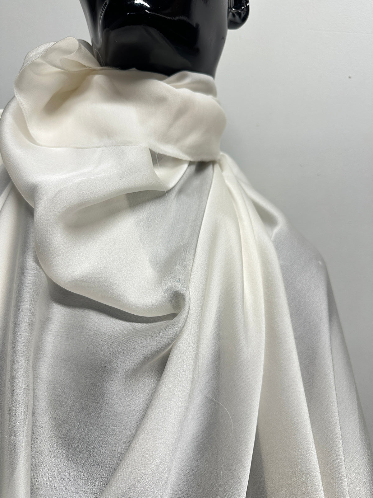Deadstock Ivory Satin Silk Georgette Semi Sheer