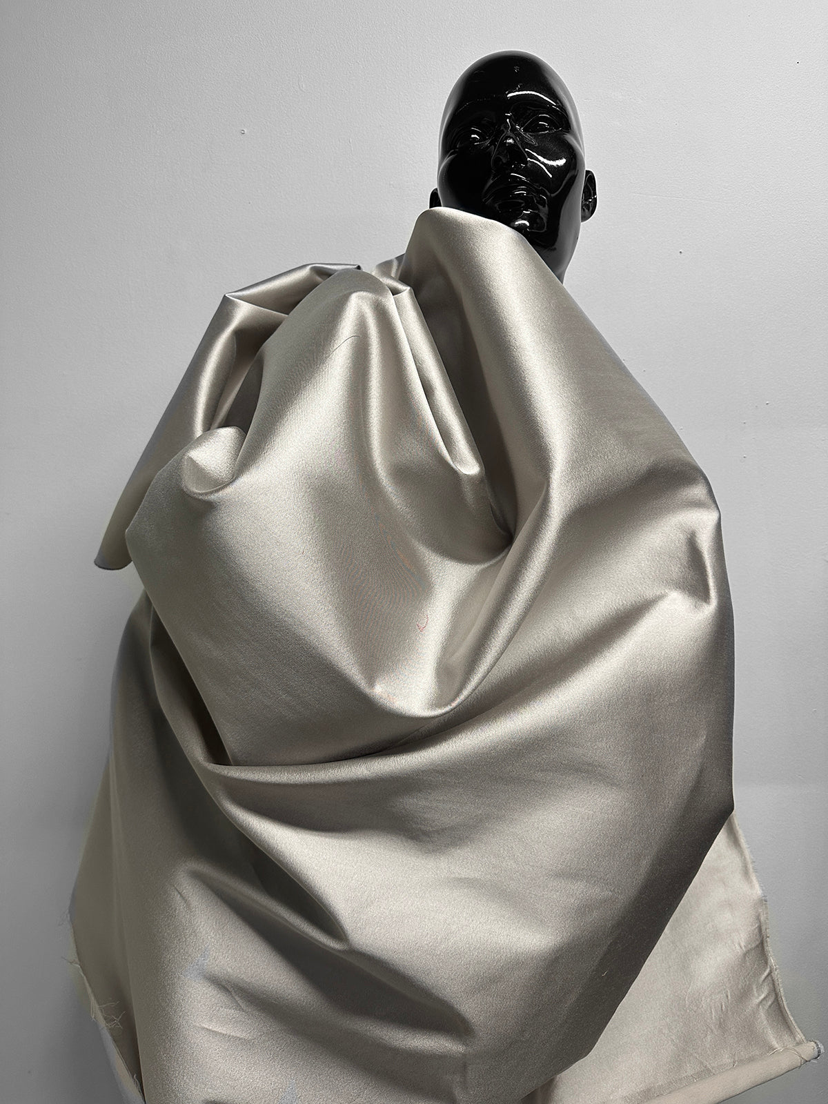 Stone Sateen Silk Wool Suiting