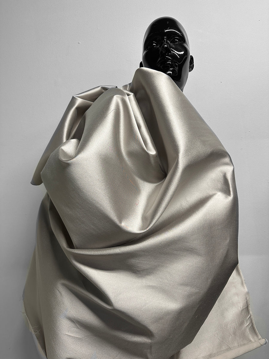 Stone Sateen Silk Wool Suiting