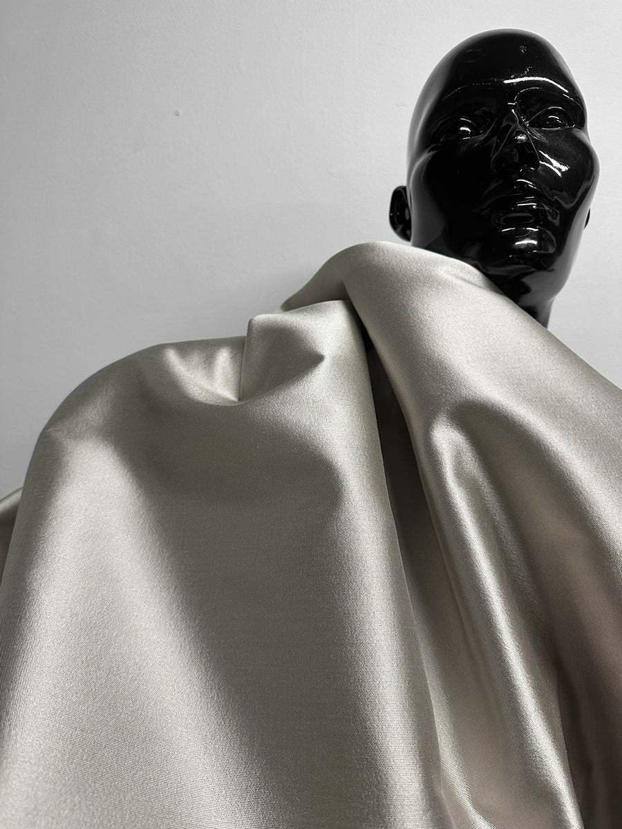 Stone Sateen Silk Wool Suiting