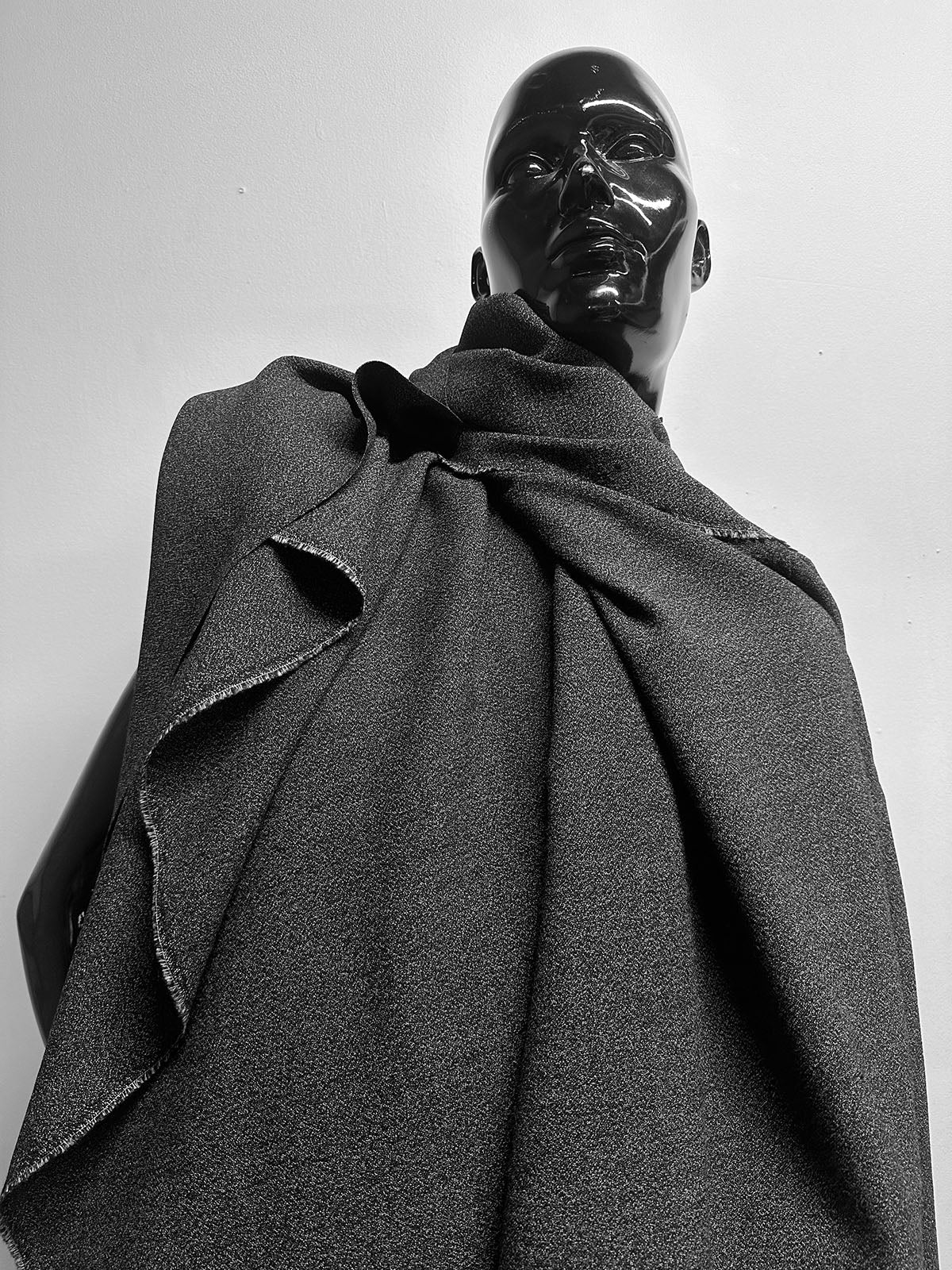 Vintage Solbiati Pebble Wool Crepe - Black