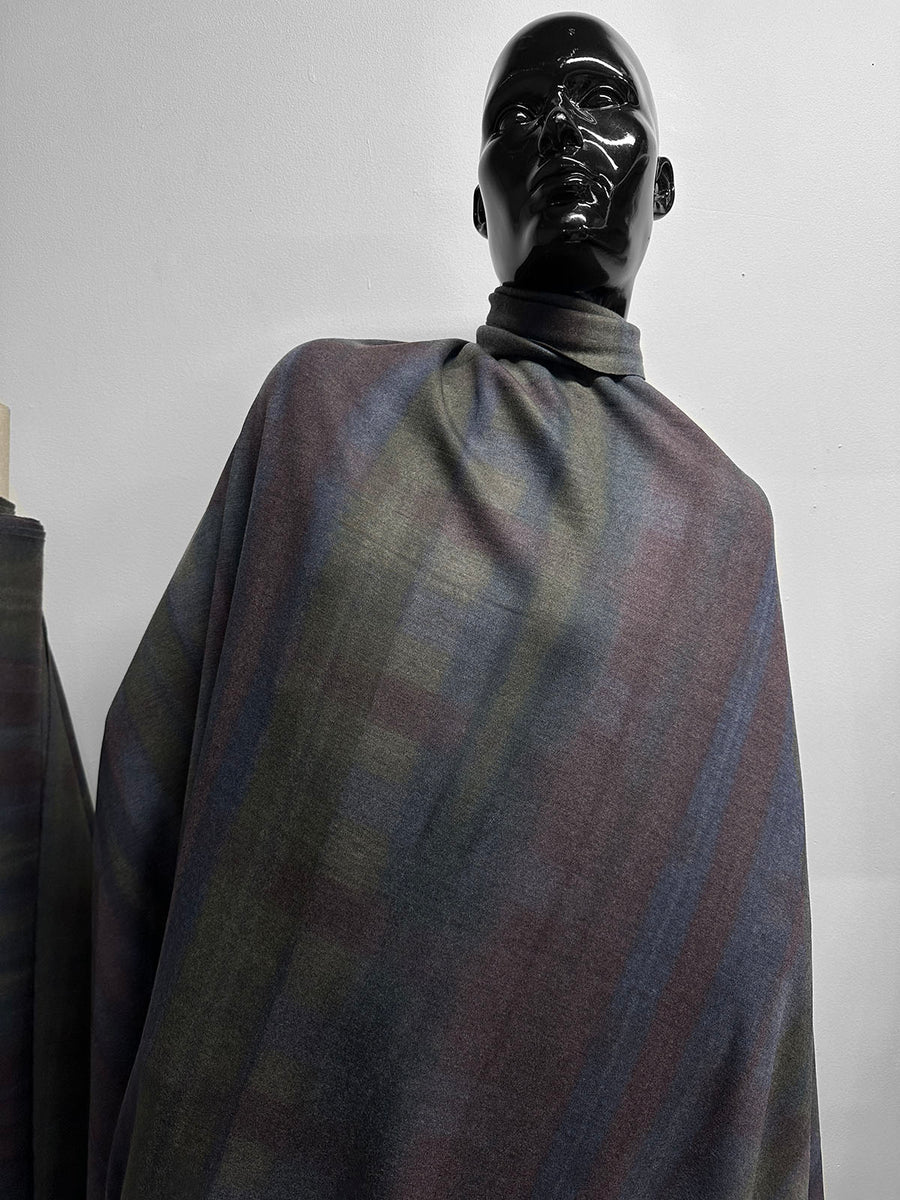 Italian Luxury Super Soft Virgin Wool Knit Streaked Khaki Wine Navy - 13