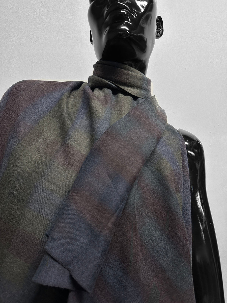 Italian Luxury Super Soft Virgin Wool Knit Streaked Khaki Wine Navy - 13