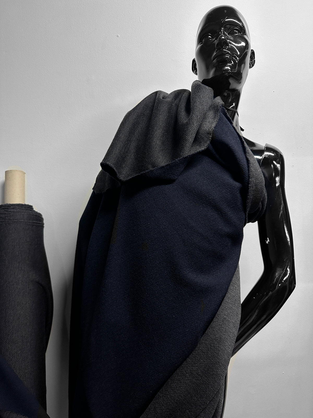 Double Cashmere Charcoal Navy Texture Jacket Weight - 1