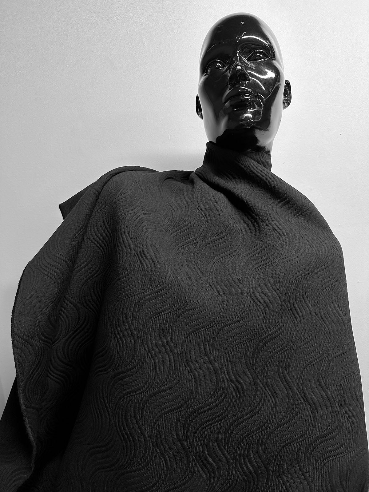 Italian Black Cotton Matelassé - Waves