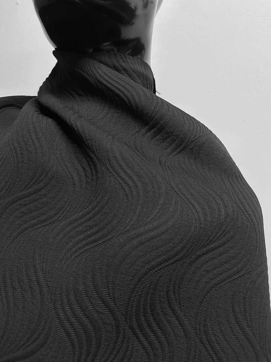 Italian Black Cotton Matelassé - Waves