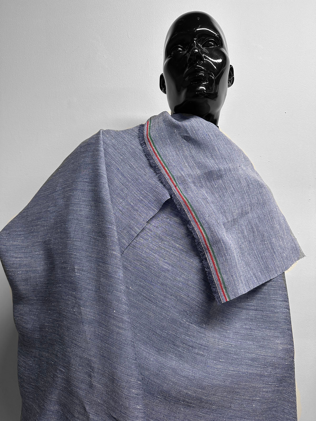 Italian Two Tone Blue Melange Slub -Striped Selvedge