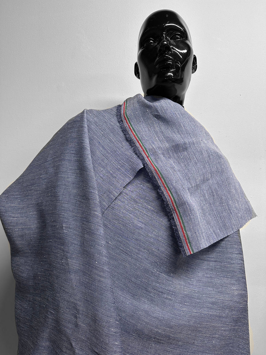 Italian Two Tone Blue Melange Slub -Striped Selvedge