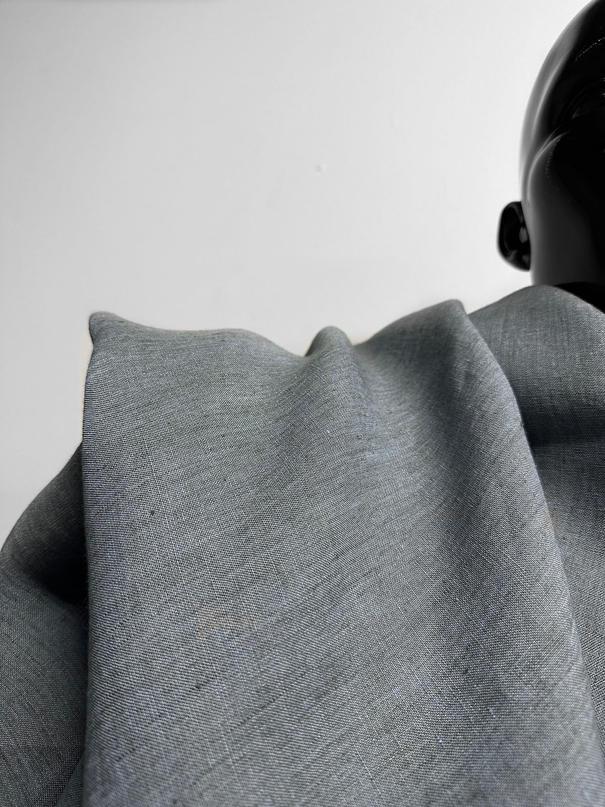 Italian Two Tone Light Blue Olive Slub -Striped Selvedge