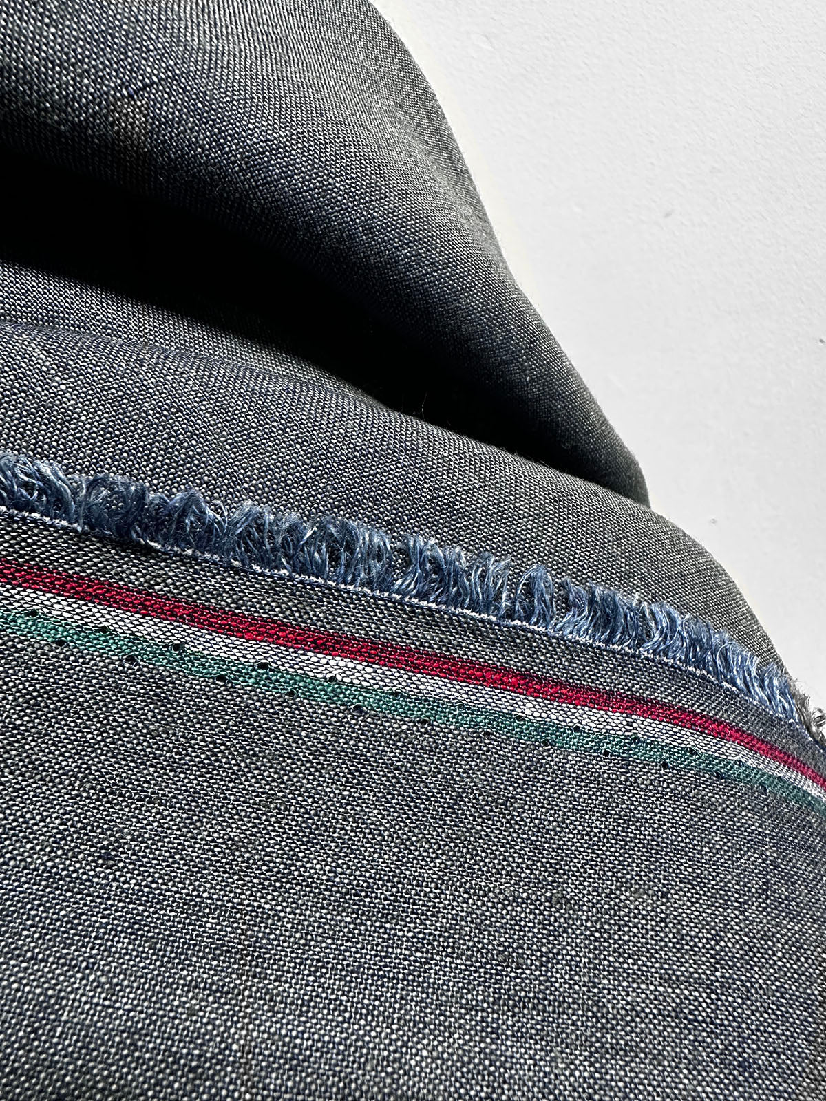 Italian Two Tone Olive Denim Blue Dark -Striped Selvedge
