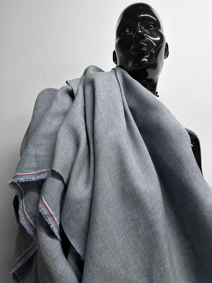 Italian Two Tone Olive Sky Blue Linen-Striped Selvedge