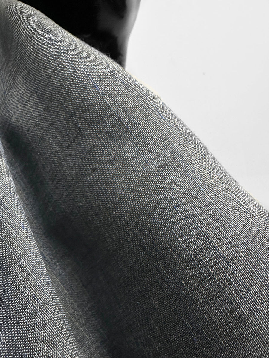 Italian Two Tone Olive Sky Blue Linen-Striped Selvedge