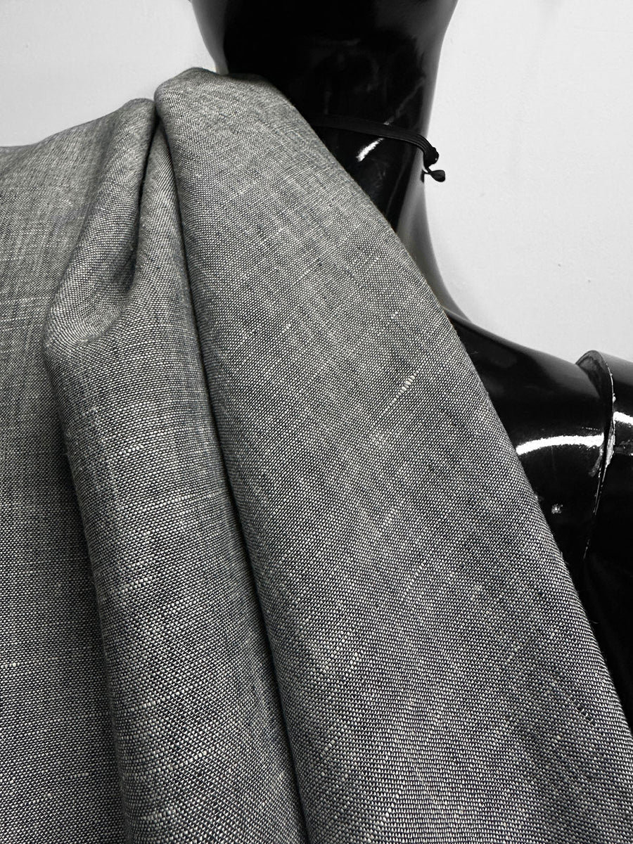 Italian Two Tone Natural Blue Grey Linen