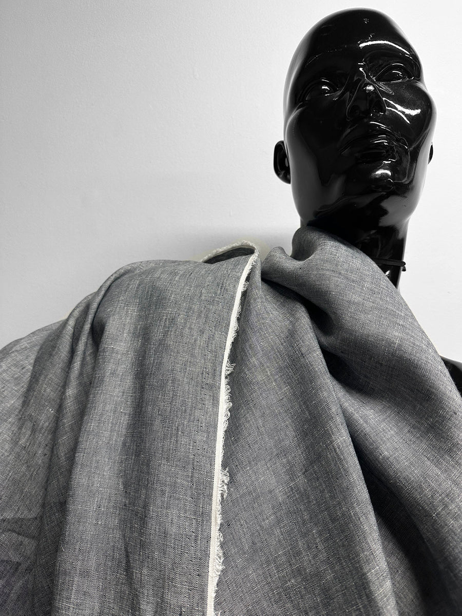 Italian Two Tone Natural Blue Grey Linen