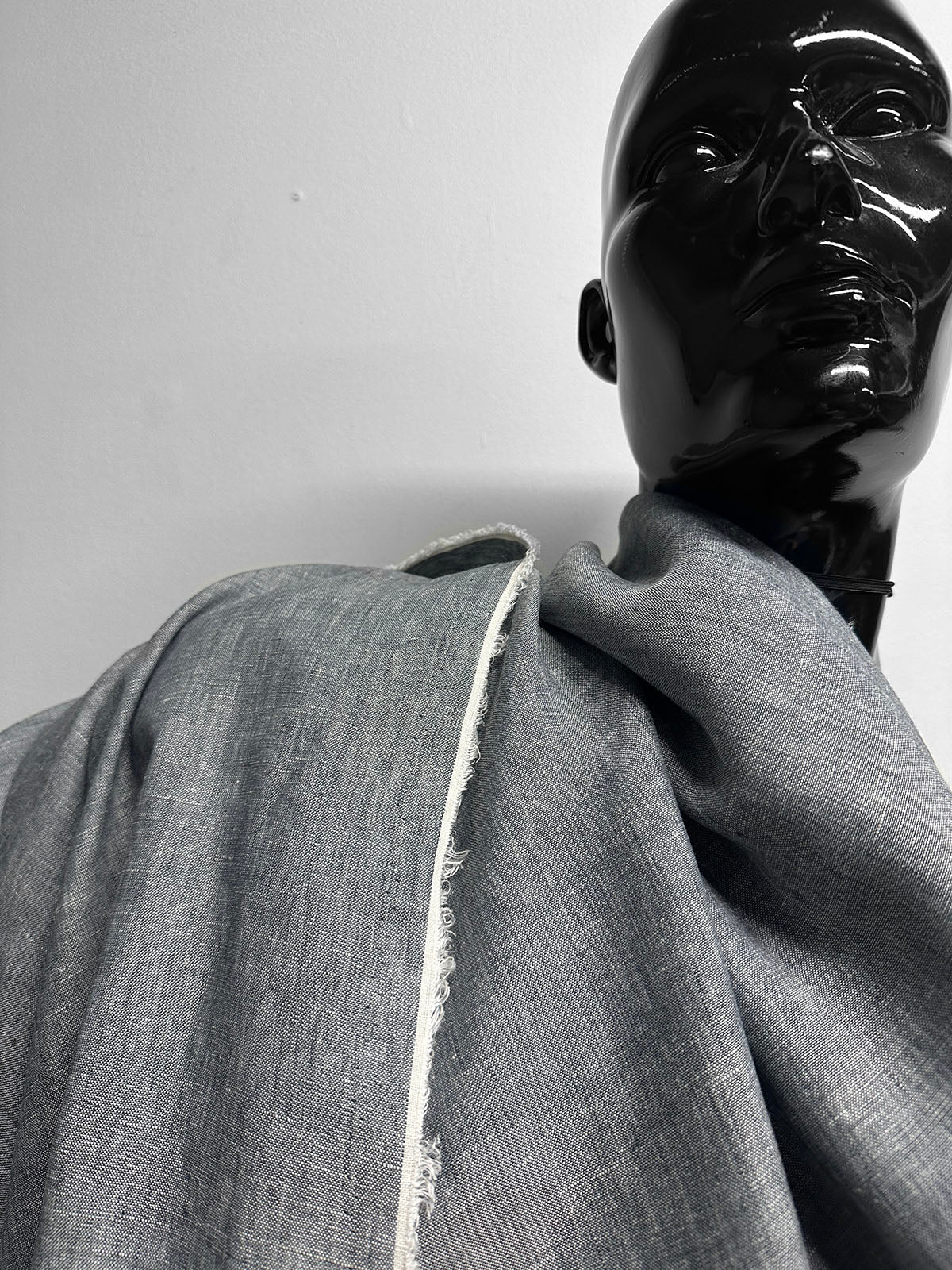 Italian Two Tone Natural Blue Grey Linen