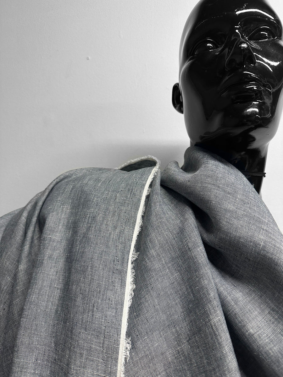 Italian Two Tone Natural Blue Grey Linen