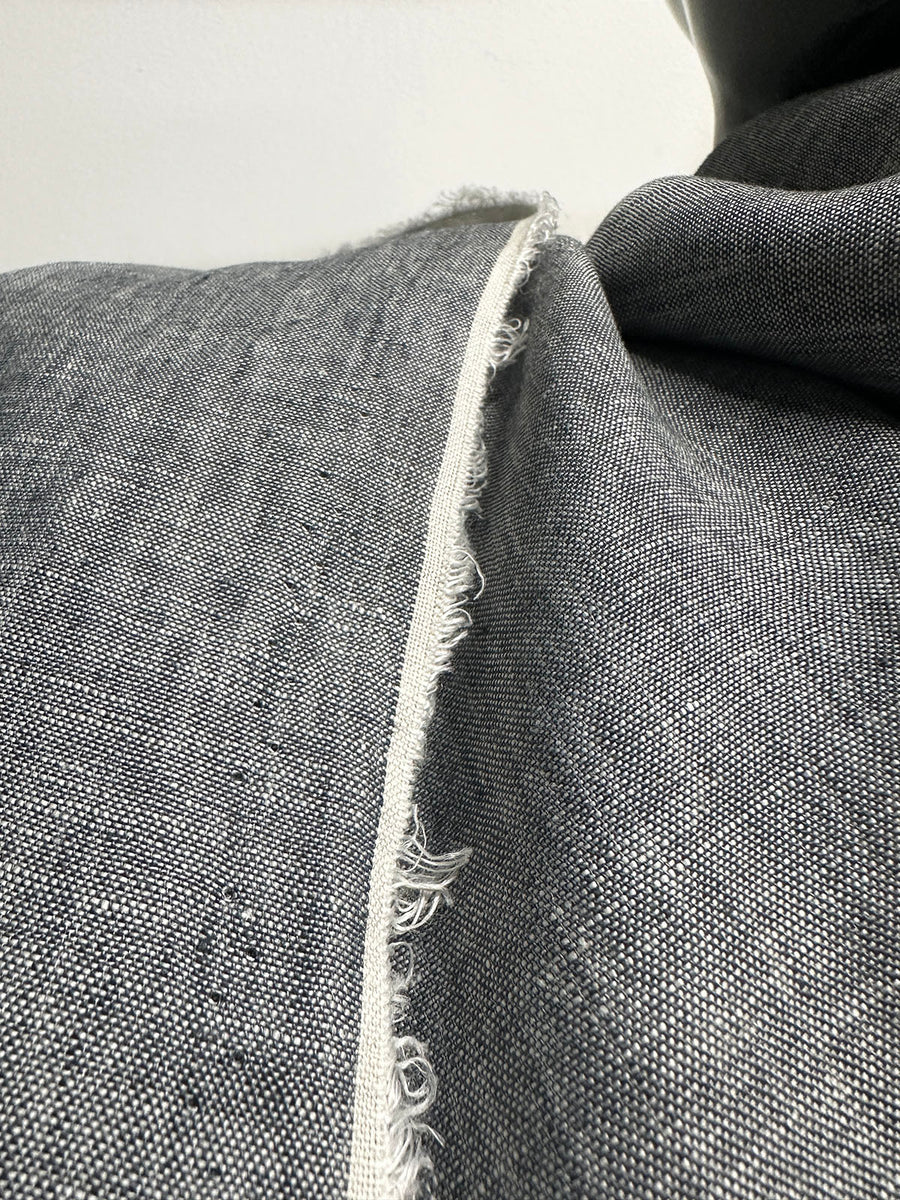 Italian Two Tone Natural Blue Grey Linen