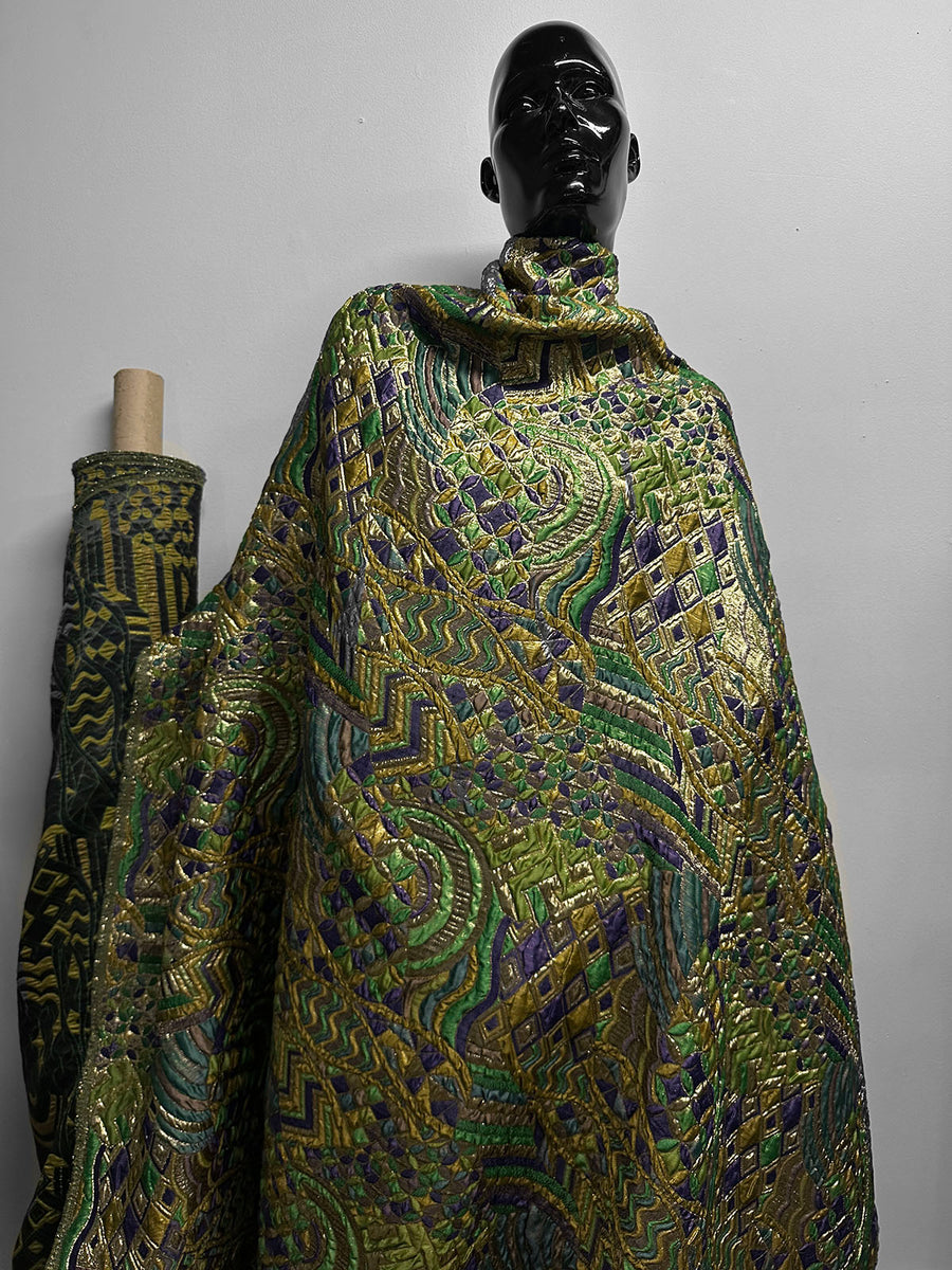 Sun Ra-ness Gold Quilted Jacquard - Green and Purple