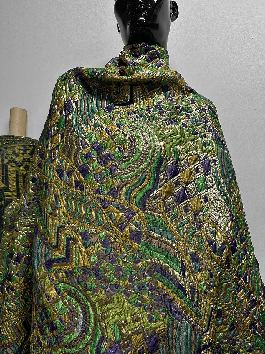 Sun Ra-ness Gold Quilted Jacquard - Green and Purple