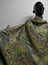 Sun Ra-ness Gold Quilted Jacquard - Green and Purple