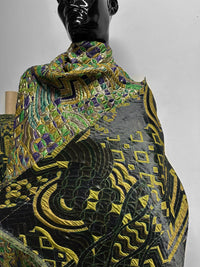 Sun Ra-ness Gold Quilted Jacquard - Green and Purple