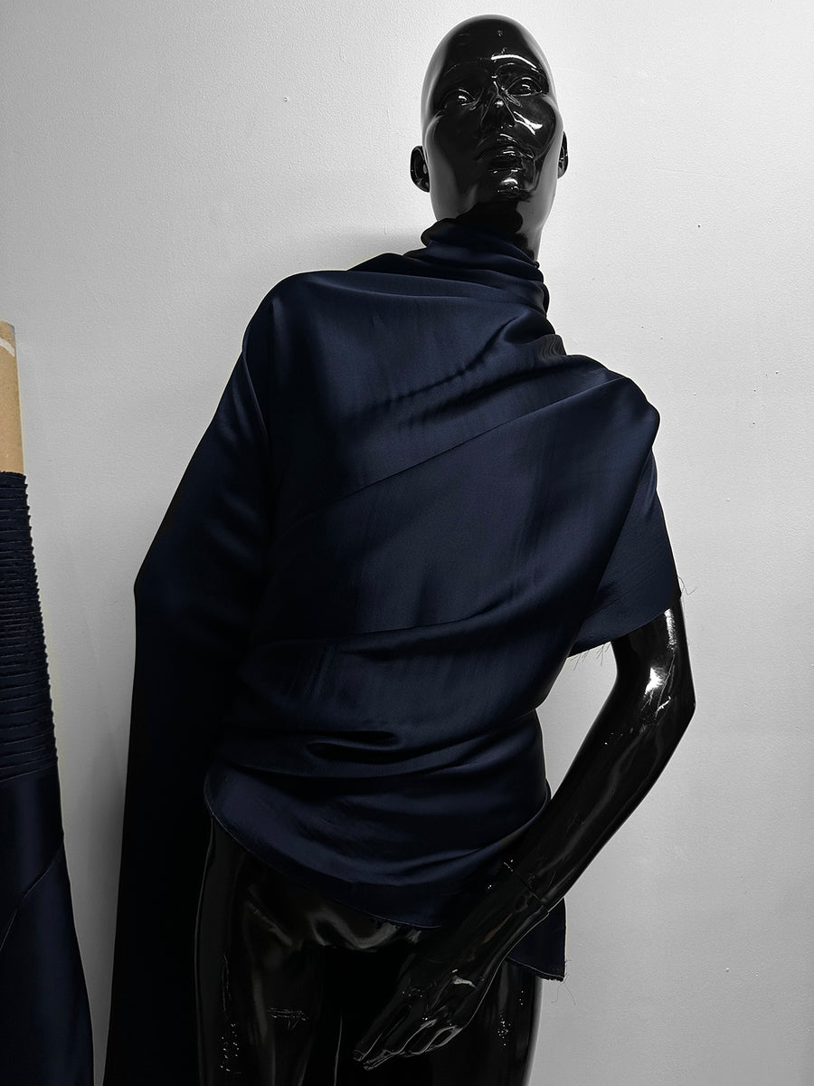 Italian Double Face Heavy Viscose Acetate Satin Drape Midnight