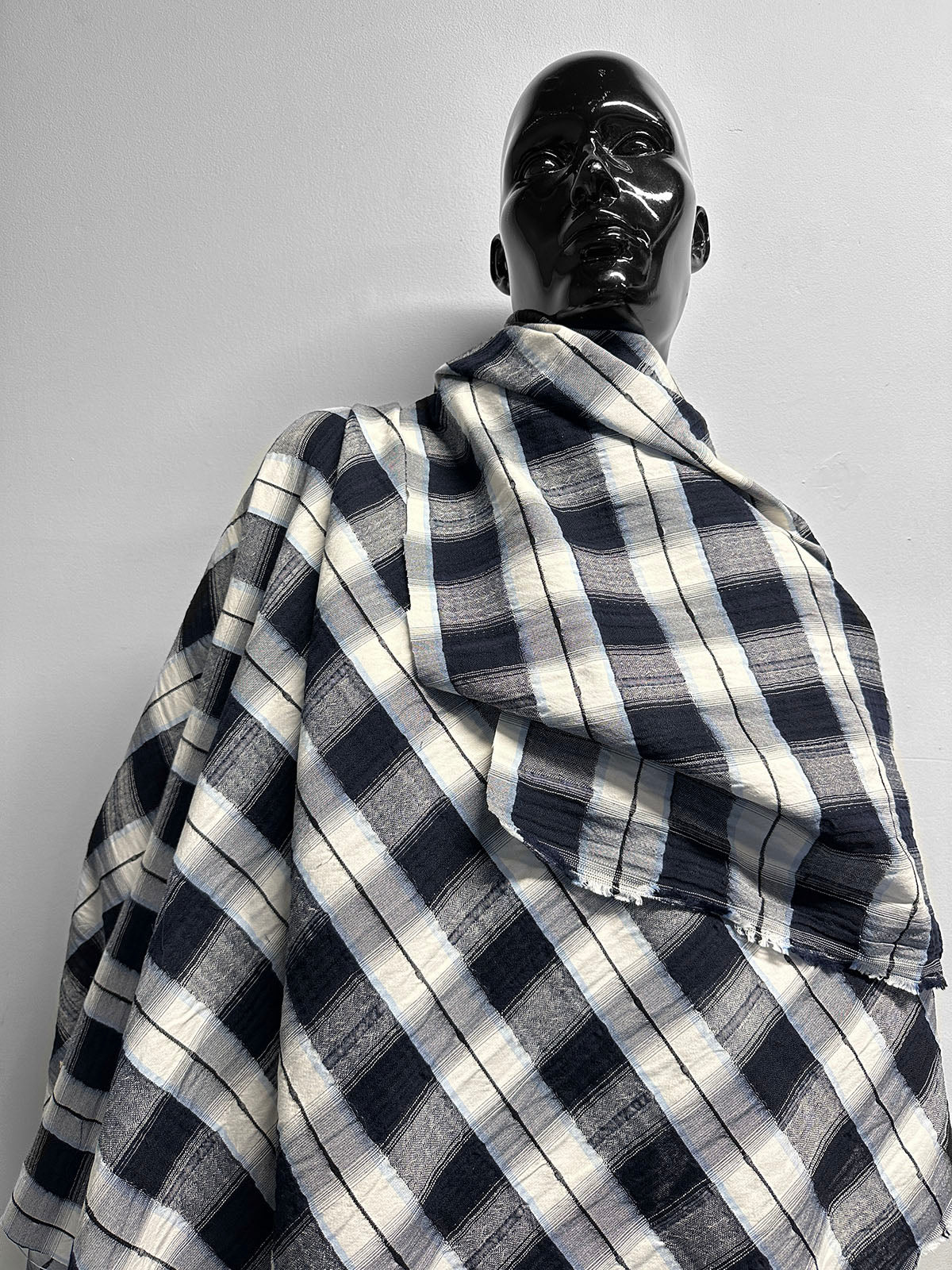 Albini Wool Cotton Plaid Crinkled Shirting