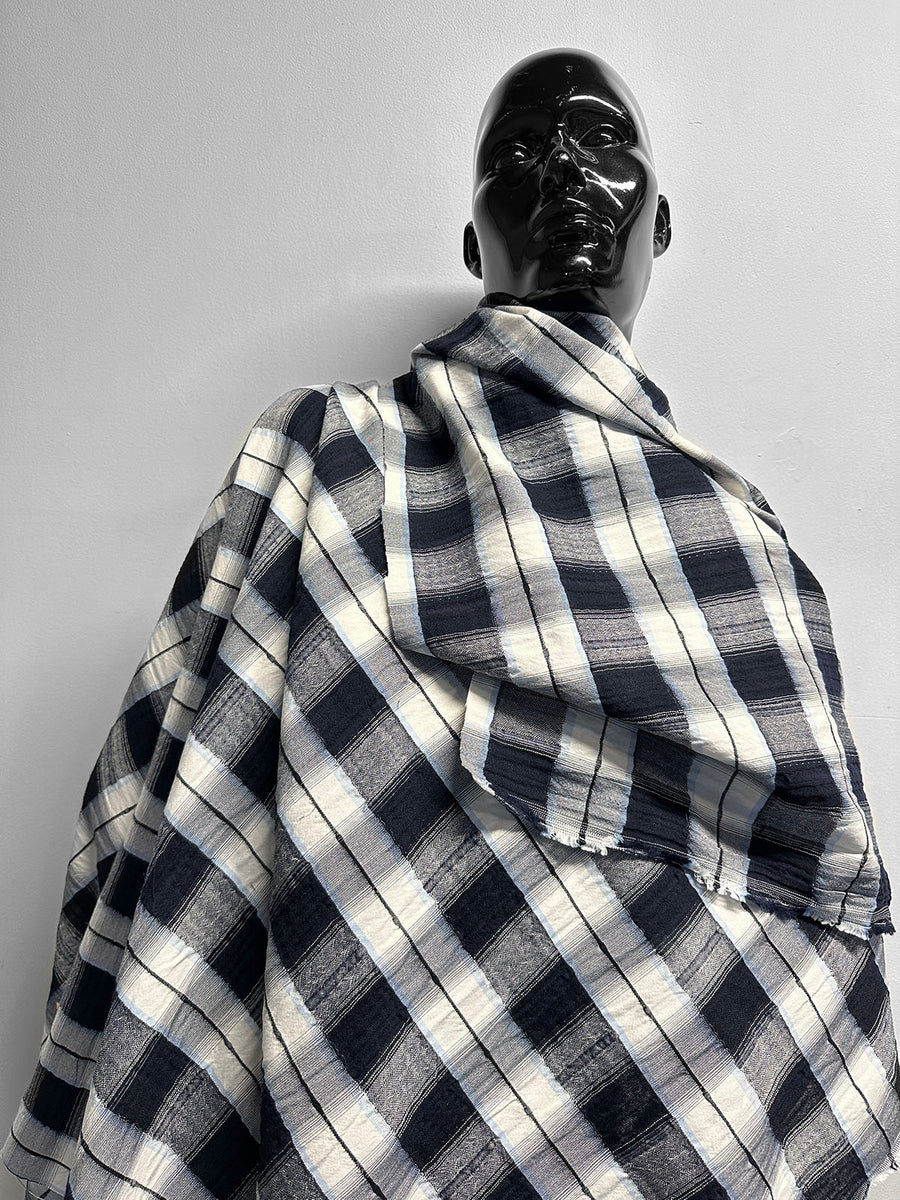 Albini Wool Cotton Plaid Crinkled Shirting