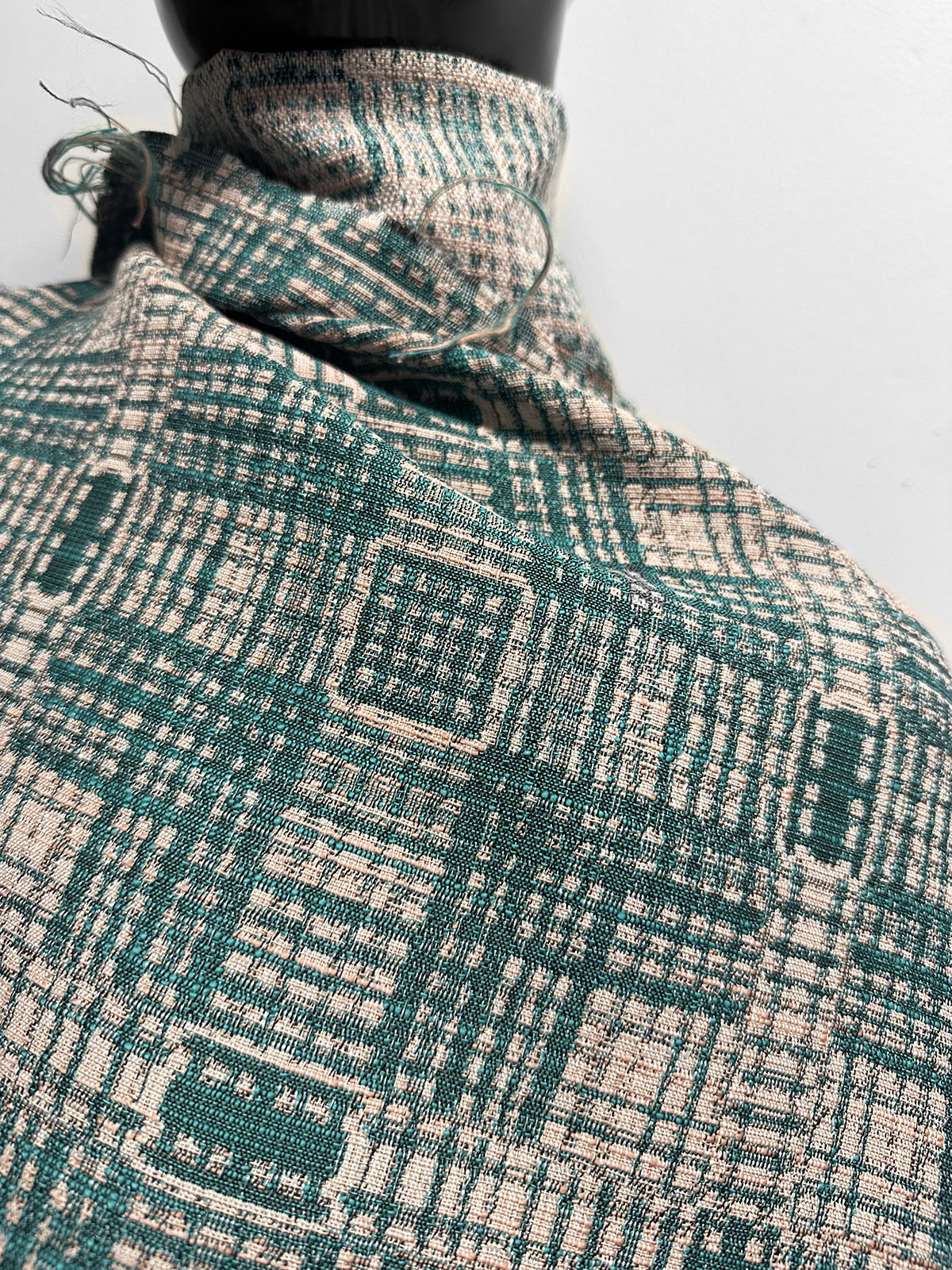Vintage Italian Cotton Jacquard SUiting - Peach Teal