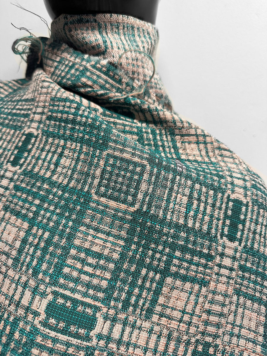 Vintage Italian Cotton Jacquard SUiting - Peach Teal