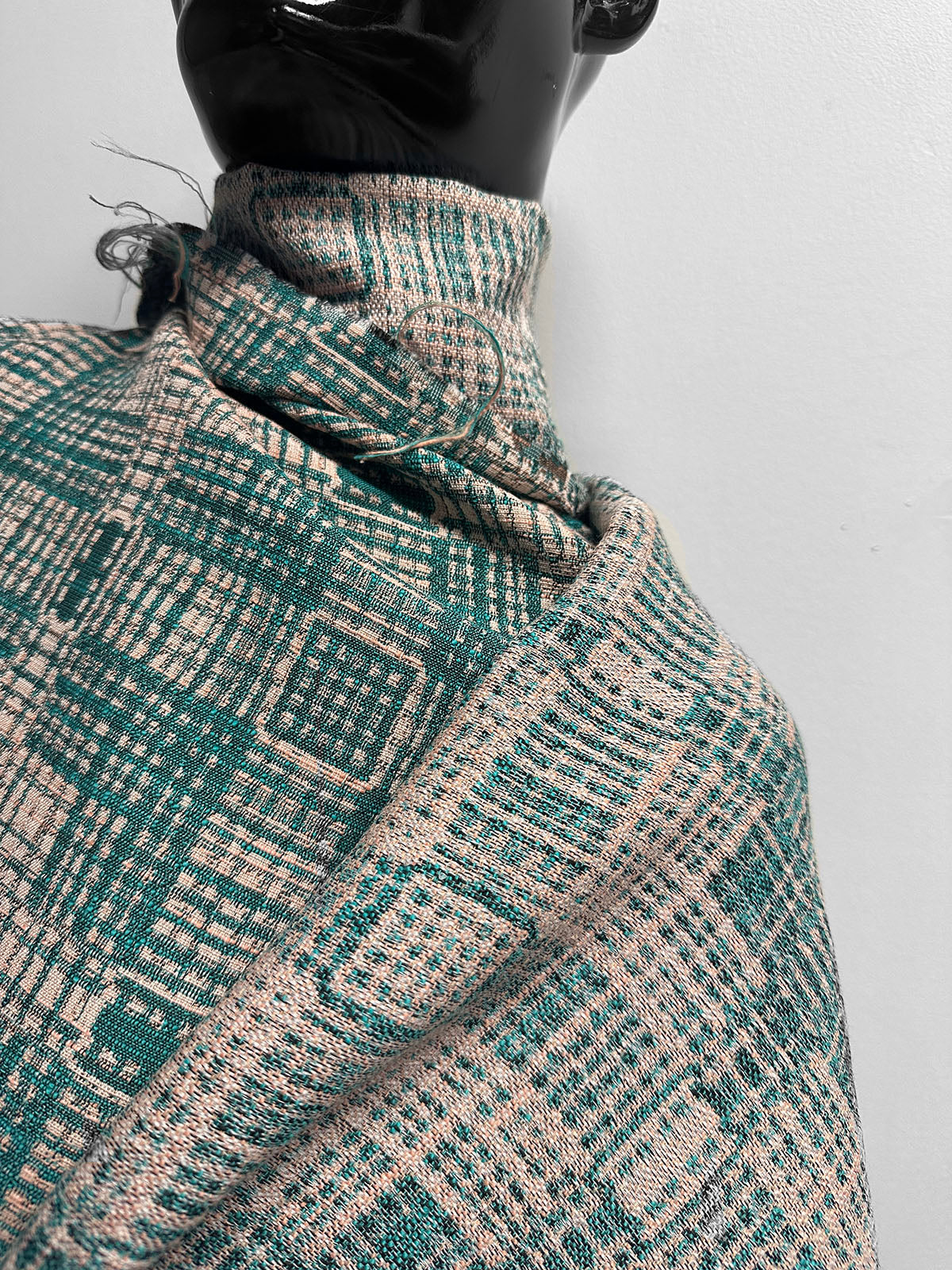 Vintage Italian Cotton Jacquard SUiting - Peach Teal