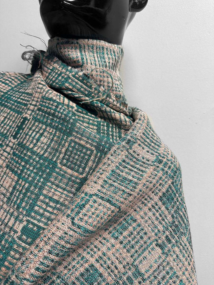 Vintage Italian Cotton Jacquard SUiting - Peach Teal